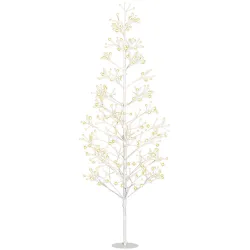 Árbol de Navidad Artificial 180 cm con 384 Luces LED Blanco Cálido Ramas Flexibles Base de Acero Blanco - Ogal.Es