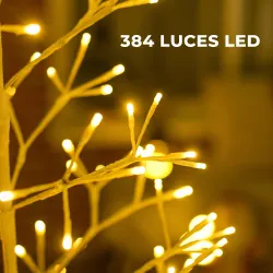 Árbol de Navidad Artificial 180 cm con 384 Luces LED Blanco Cálido Ramas Flexibles Base de Acero Blanco - Ogal.Es