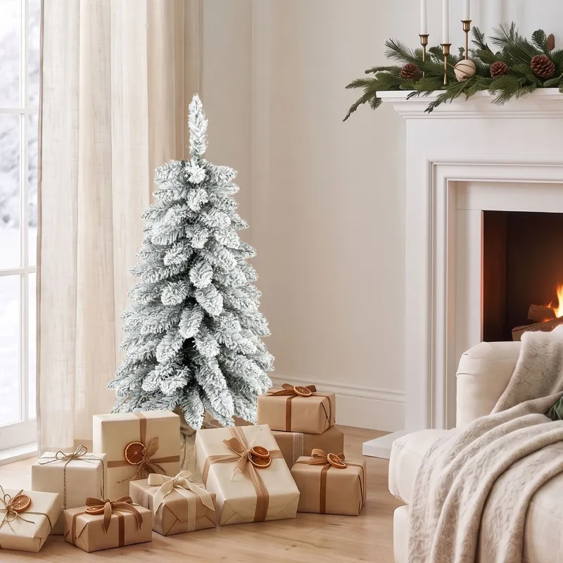 Árbol de Navidad Artificial Nevado 90 cm 107 Puntas de Rama Caídas Base de Arpillera Blanco - Ogal.Es