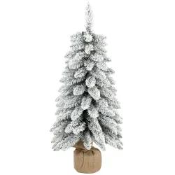 Árbol de Navidad Artificial Nevado 90 cm 107 Puntas de Rama Caídas Base de Arpillera Blanco - Ogal.Es