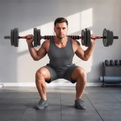 Juego de Mancuernas Ajustables 15 kg 2 en 1 con Barras Conexión y Mangos Antideslizantes para Gimnasio en Casa N... - Ogal.Es