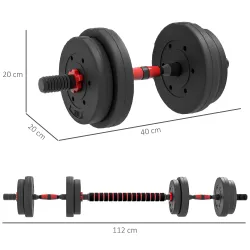 Juego de Mancuernas Ajustables 15 kg 2 en 1 con Barras Conexión y Mangos Antideslizantes para Gimnasio en Casa N... - Ogal.Es