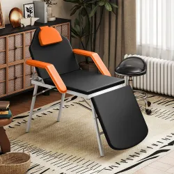Camilla Masaje Plegable Portátil de 3 Zonas con Respaldo Ajustable Reposacabezas Reposabrazos 182x82x68 cm Naranja - Ogal.Es
