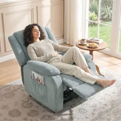 Sillón Relax Reclinable Eléctrico de Lino con Asiento con Muelles Reposapiés Mando USB y 2 Bolsillos Laterales V... - Ogal.Es