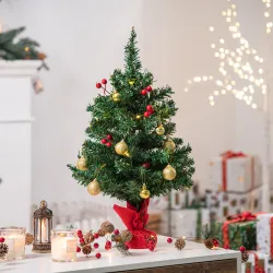 Mini Árbol de Navidad 60cm Artificial Árbol de Pino Decoración Navideña con Soporte Metálico 73 Ramas Verde PVC - Ogal.Es