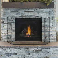 Pantalla de Chimenea Plegable con Bisagras 132,5x76,5 cm ​Estructura de Acero Resistente Malla Decorativa Negro - Ogal.Es