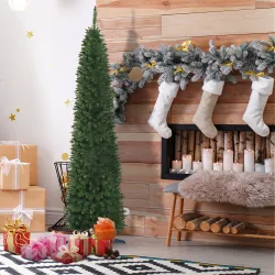 Árbol de Navidad Artificial Estrecho 210 cm con 499 Ramas y Base Desmontable Fácil de Montar Verde - Ogal.Es