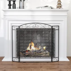 Salvachispas para Chimenea 105x80,5 cm Pantalla para Chimenea Plegable de 3 Paneles Protector de Chimenea Negro - Ogal.Es