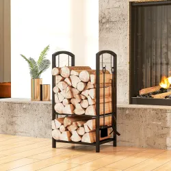 Estante de Leña para chimenea Soporte para Leña de 2 Niveles Leñero Exterior e Interior Metálico con 4 Herramien... - Ogal.Es