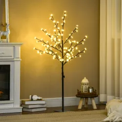 Árbol de Flor de Cerezo con 120 Luces LED IP44 en Blanco Cálido Decoración para Interiores 17x17x120 cm Negro - Ogal.Es