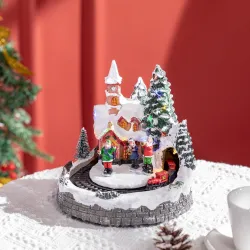 Pueblo Navideño Escena Navideña con Luces LED y Tren Móvil Decoración Navideña Sobremesa 20x19,5x20 cm Multicolor - Ogal.Es