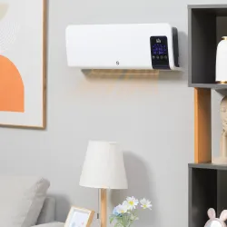 Calefactor Eléctrico de Pared 1000W/2000W Estufa con Pantalla LED y Mando a Distancia 54,5x12x21,5 cm Blanco - Ogal.Es
