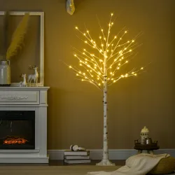 Árbol de Abedul Altura 180 cm con 96 Luces LED IP44 Blanco Cálido Decoración para Interiores 22x22x180 cm Blanco - Ogal.Es