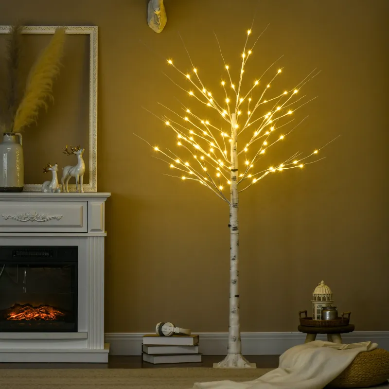 Árbol de Abedul Altura 180 cm con 96 Luces LED IP44 Blanco Cálido Decoración para Interiores 22x22x180 cm Blanco - Ogal.Es