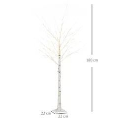 Árbol de Abedul Altura 180 cm con 96 Luces LED IP44 Blanco Cálido Decoración para Interiores 22x22x180 cm Blanco - Ogal.Es