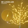 Árbol de Abedul Altura 180 cm con 96 Luces LED IP44 Blanco Cálido Decoración para Interiores 22x22x180 cm Blanco - Ogal.Es