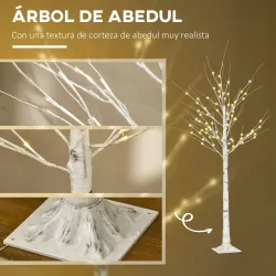 Árbol de Abedul Altura 180 cm con 96 Luces LED IP44 Blanco Cálido Decoración para Interiores 22x22x180 cm Blanco - Ogal.Es