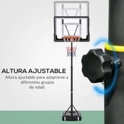 Canasta de Baloncesto con Altura Ajustable 206-260 cm Aro de Baloncesto con Ruedas y Base Rellenable Negro - Ogal.Es