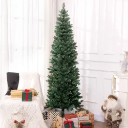 Árbol de Navidad Tipo Lápiz 210 cm con Base Plegable y 687 Ramas para Dormitorio Oficina Verde - Ogal.Es