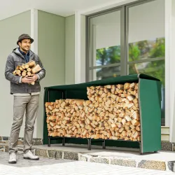 Leñero con Cubierta Estante para Interior y Exterior Carga 200kg 200x36x99 cm Verde Oscuro y Negro - Ogal.Es