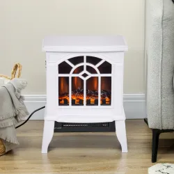 Chimenea Decorativa 1000 W/2000 W con Temperatura Ajustable LED Llamas para 15-20 ㎡ 36,5x24x46 cm Blanco - Ogal.Es