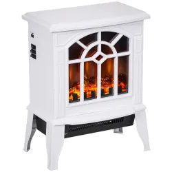 Chimenea Decorativa 1000 W/2000 W con Temperatura Ajustable LED Llamas para 15-20 ㎡ 36,5x24x46 cm Blanco - Ogal.Es