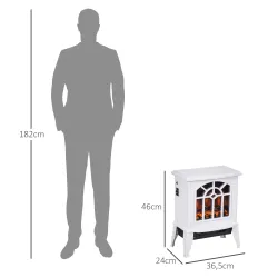 Chimenea Decorativa 1000 W/2000 W con Temperatura Ajustable LED Llamas para 15-20 ㎡ 36,5x24x46 cm Blanco - Ogal.Es