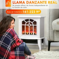 Chimenea Decorativa 1000 W/2000 W con Temperatura Ajustable LED Llamas para 15-20 ㎡ 36,5x24x46 cm Blanco - Ogal.Es