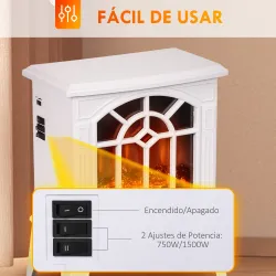 Chimenea Decorativa 1000 W/2000 W con Temperatura Ajustable LED Llamas para 15-20 ㎡ 36,5x24x46 cm Blanco - Ogal.Es
