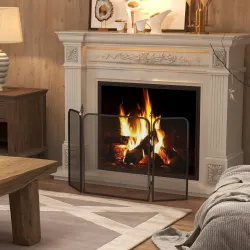 Salvachispas para Chimenea de 3 Paneles Pantalla para Chimenea Plegable de Metal 96x1,3x56 cm Negro - Ogal.Es