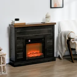 Chimenea Eléctrica 1800W con Efecto de Llama Mando a Distancia Temporizador Semanal para Sala 30 m² Gris Oscuro - Ogal.Es