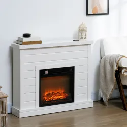 Chimenea Eléctrica 1800W con Efecto de Llama Mando a Distancia Temporizador Semanal para Sala 30 m² Blanco - Ogal.Es