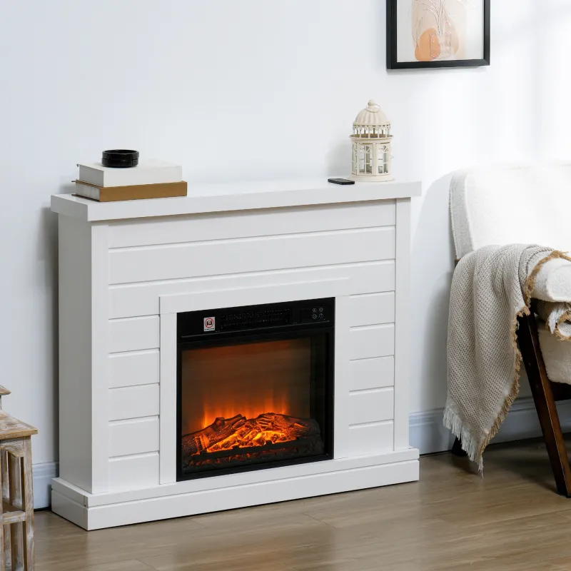 Chimenea Eléctrica 1800W con Efecto de Llama Mando a Distancia Temporizador Semanal para Sala 30 m² Blanco - Ogal.Es