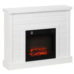 Chimenea Eléctrica 1800W con Efecto de Llama Mando a Distancia Temporizador Semanal para Sala 30 m² Blanco - Ogal.Es