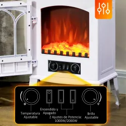 Chimenea Eléctrica 1000W/2000W Efecto de Llama Temperatura Ajustable y Protección Sobrecalentamiento para 15-30 ... - Ogal.Es