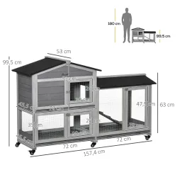 Conejera Exterior 157,4x53x99,5cm Jaula para Conejos Grande con Ruedas Techo Asfáltico Bandejas Extraíbles y Ram... - Ogal.Es