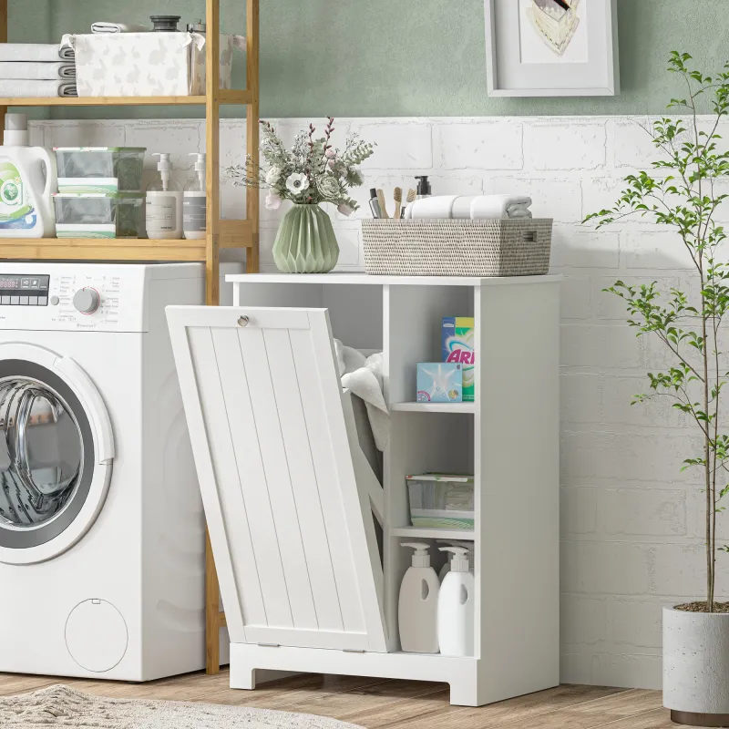 Mueble de Baño con Cesto Ropa Sucia Cesta Extraíble Estante Ajustable y Compartimentos para Baño 60x38x86 cm Blanco - Ogal.Es
