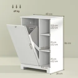 Mueble de Baño con Cesto Ropa Sucia Cesta Extraíble Estante Ajustable y Compartimentos para Baño 60x38x86 cm Blanco - Ogal.Es