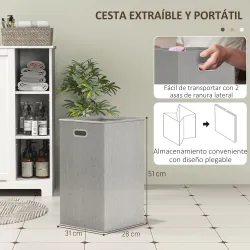 Mueble de Baño con Cesto Ropa Sucia Cesta Extraíble Estante Ajustable y Compartimentos para Baño 60x38x86 cm Blanco - Ogal.Es