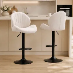 Juego de 2 Taburetes de Bar Giratorios con Altura Ajustable 62-83 cm Tapizada en Chenilla Respaldo y Reposapiés ... - Ogal.Es