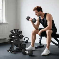 Juego de Mancuernas 2x2kg 2x5kg 2x8kg 2x10kg con Soporte de Almacenamiento para Ejercicio Entrenamiento Negro - Ogal.Es