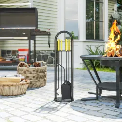 Juego de Utensilios para Chimenea de 5 Piezas de Metal con Escoba Pala Tenazas Atizador y Soporte 20x20x71 cm Do... - Ogal.Es