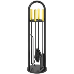 Juego de Utensilios para Chimenea de 5 Piezas de Metal con Escoba Pala Tenazas Atizador y Soporte 20x20x71 cm Do... - Ogal.Es