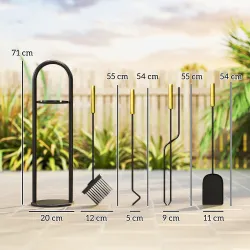 Juego de Utensilios para Chimenea de 5 Piezas de Metal con Escoba Pala Tenazas Atizador y Soporte 20x20x71 cm Do... - Ogal.Es