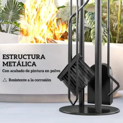 Juego de Utensilios para Chimenea de 5 Piezas de Metal con Escoba Pala Tenazas Atizador y Soporte 20x20x71 cm Do... - Ogal.Es