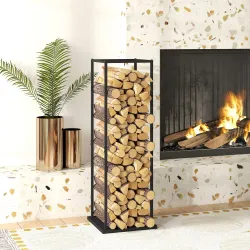 Estante de Leña Metálico de Chimenea Soporte para Leña con Base Elevada Carga 100 kg 33x33x110 cm Negro - Ogal.Es