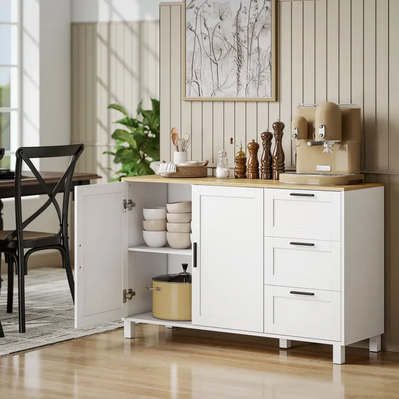 Aparador para Salón Moderno con 2 Puertas 3 Cajones Estante Ajustable para Comedor Entrada 120x38x76 cm Blanco - Ogal.Es