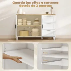 Aparador para Salón Moderno con 2 Puertas 3 Cajones Estante Ajustable para Comedor Entrada 120x38x76 cm Blanco - Ogal.Es