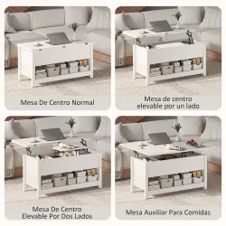 Mesa de Centro Elevable y Extensible con Compartimentos Ocultos Estante Abierto 100x90x62 cm Blanco - Ogal.Es