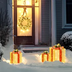 Juego de 3 Cajas de Regalo Navidad con 58 LED Blanco Cálido Adornos Luminosos para el Árbol de Navidad Dorado - Ogal.Es